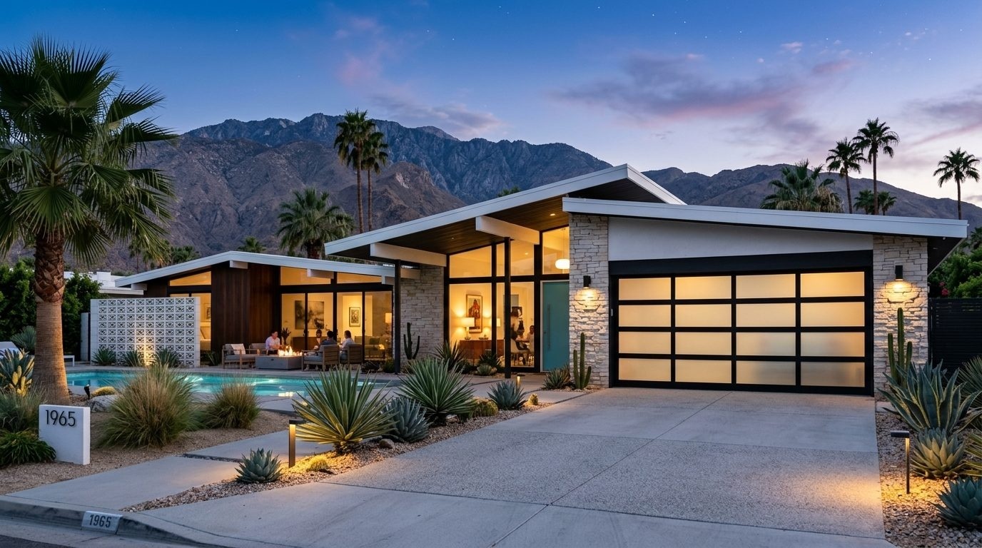 Bennett Local Garage Door Exterior Closed Garage Door at Twilight