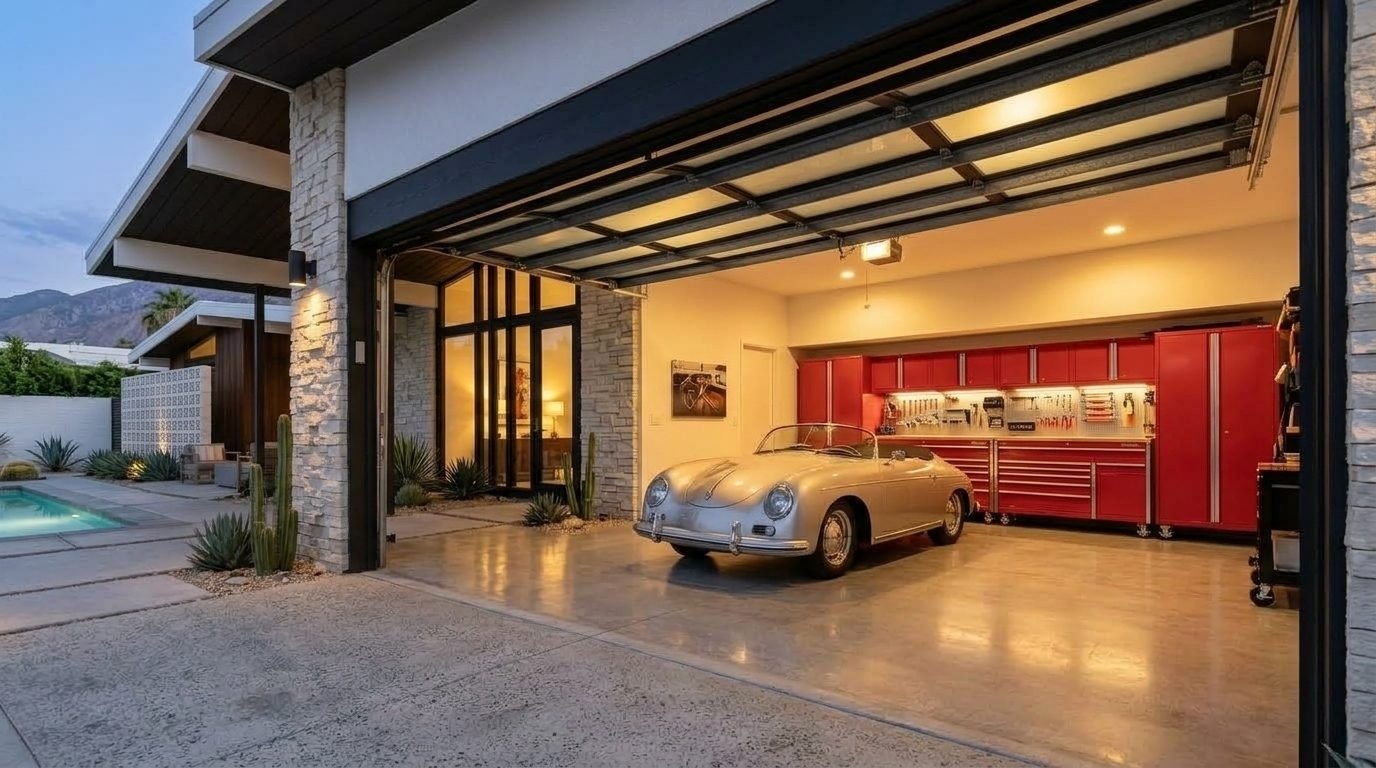 Bennett Local Garage Door Interior View of Custom Garage Door Overhead and Workshop